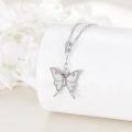 wholesale 925 Sterling Silver White Fire Opal Butterfly Pendant Necklace for Women-0-2