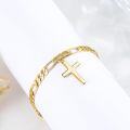 wholesale Gold Plated 925 Sterling Silver Cross Pendant Figaro Chain Adjustable Bracelet for Women-0-3