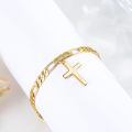 wholesale Gold Plated 925 Sterling Silver Cross Pendant Figaro Chain Adjustable Bracelet for Women-0-3