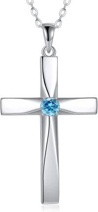 wholesale 925 Sterling Silver Birthstone Origami Cross Pendant Necklace-March