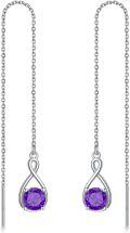 wholesale 925 Sterling Silver Birthstone Threader Earrings Infinity Long Chain Drop Pull Through 12 Stone Birthday Jewelry Gifts for Women-0-24
