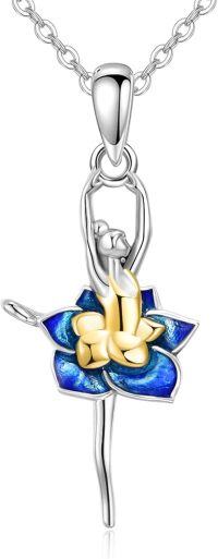 wholesale 925 Sterling Silver Blue Enamel Flower Ballerina Charm Necklace s for Women-Ballerina