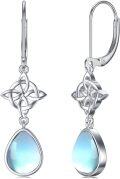 wholesale 925 Sterling Silver Teardrop Moonstone Celtic Knot Dangle Earrings-0-0