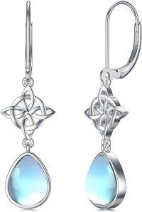 wholesale 925 Sterling Silver Teardrop Moonstone Celtic Knot Dangle Earrings-Celtic Knot Earrings