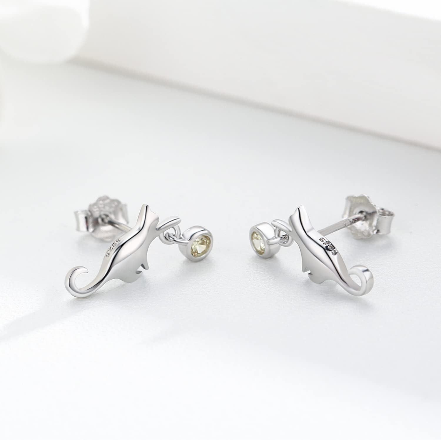925 Sterling Silver Yellow Crystal Cat Stud Earrings - Adorable Kitty  for Her-0-1