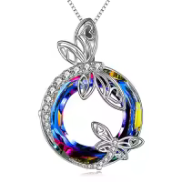 TOUPOP Sterling Silver Crystal Dragonfly Butterfly Pendant Necklace-style_name:A-Dragonfly Necklace-Volcano Circle Crystal