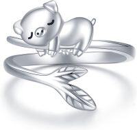 wholesale 925 Sterling Silver Cartoon Pig Adjustable Open Thumb Ring for Women Girls Gifts-Pig