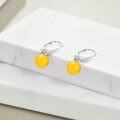 wholesale 925 Sterling Silver Yellow Jade Round Ball Leverback Dangle Drop Earrings for Women-0-2