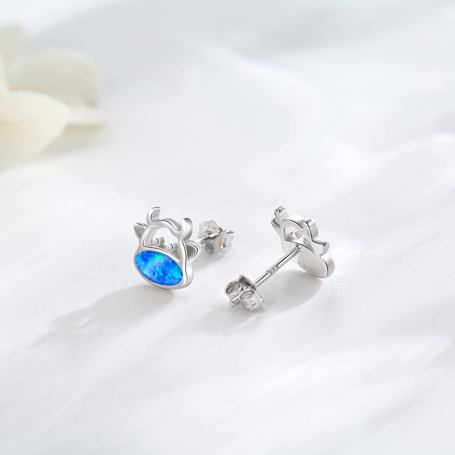 Sterling Silver Opal Animal Stud Earrings for Sensitive Ears-0-3