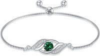 wholesale Sterling Silver Birthstone Dainty Infinity Bracelet for Women-05-May.-Emerald