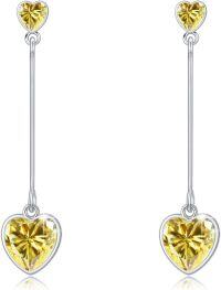 wholesale 925 Sterling Silver Moonstone Turquoise Cubic Zirconia Birthstone Heart Drop Dangle Earrings-November Citrine