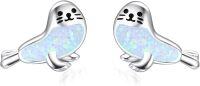 wholesale 925 Sterling Silver 925 White Opal Seal Stud Earrings for Women - Adorable Hypoallergenic s-Seal