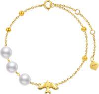 wholesale 14K Gold Cultured Pearl Bracelet for Women 6 8 -Yellow Gold