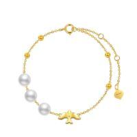 wholesale 14k Gold Bracelet Wholesale With Pearls And Bird Charm-Yellow Gold