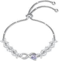 wholesale 925 Sterling Silver Heart Birthstone Tennis Bracelet Infinity Love Jewelry Gift for Women-06-Jun-Purple
