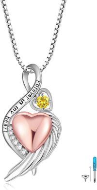 wholesale Sterling Silver Birthstone Infinity Dog Angle Cross Turtle Tree of Life Urn Necklace for Women s Ashes Wings Cremation Jewelry Heart Pendant-Infinity-November