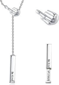 wholesale 925 Sterling Silver Be Kind Square Tube Pendant Necklace-Silver necklace