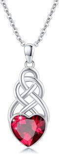 wholesale 925 Sterling Silver Red Crystal Celtic Knot Heart Pendant Necklace for Women-0-0
