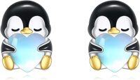 wholesale 925 Sterling Silver Heart-Shaped Penguin Stud Earrings Gift for Women and Teenagers-Penguin earrings