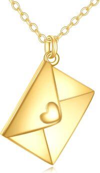 wholesale 10K Gold Letter with Heart Cutout Pendant Necklace s for Women and Girls-Envelop Necklace