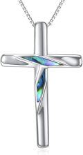 wholesale 925 Sterling Silver Abalone Shell Inlay Cross Pendant Necklace for Women Men Holiday Gift-0-0