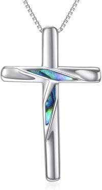 wholesale 925 Sterling Silver Abalone Shell Inlay Cross Pendant Necklace for Women Men Holiday Gift-Cross Necklace-Abalone