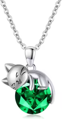 wholesale  Sterling Silver Birthstone Cat Pendant Necklace Gift for Women ( chars)-May