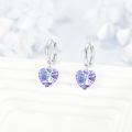wholesale 925 Sterling Silver Purple Crystal Heart Drop Huggie Hoop Earrings for Women's Gifts-0-2