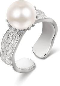 wholesale Sterling Silver Real Natural Freshwater Pearl Adjustable Ring Women-Silver
