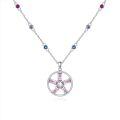 wholesale 925 Sterling Silver White Gold Plated Pink and Purple CZ Flower Pendant Necklace 45cm Chain-0-0