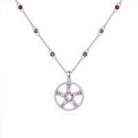 wholesale 925 Sterling Silver White Gold Plated Pink and Purple CZ Flower Pendant Necklace 45cm Chain-style2