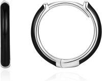 wholesale 925 Sterling Silver 925 with Rhodium and Black Enamel Small Huggie Hoops Earings for Women-18K white gold