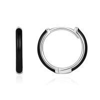 wholesale 925 Sterling Silver Huggie Hoop Earring Wholesale Black Enamel-18K white gold