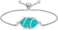 wholesale  Sterling Silver Hexagon Gemstone Bracelet for Women Fine Jewelry Gift -Turquoise