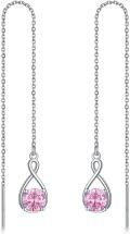 wholesale 925 Sterling Silver Birthstone Threader Earrings Infinity Long Chain Drop Pull Through 12 Stone Birthday Jewelry Gifts for Women-0-0