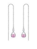 wholesale 925 Sterling Silver Birthstone Threader Earrings Infinity Long Chain Drop Pull Through 12 Stone Birthday Jewelry Gifts for Women-0-0