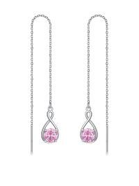 wholesale 925 Sterling Silver Birthstone Threader Earrings Infinity Long Chain Drop Pull Through 12 Stone Birthday Jewelry Gifts for Women-10-Oct-Pink