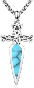 wholesale 925 Sterling Silver Celtic Cross Abalone Shell Dagger Pendant Necklace for Men Women Vintage Gothic s 48cm Chain Length-0-6