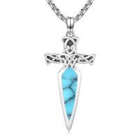 wholesale 925 Sterling Silver Celtic Cross Abalone Shell Dagger Pendant Necklace for Men Women Vintage Gothic s 48cm Chain Length-A001-Sword(Turquoise)
