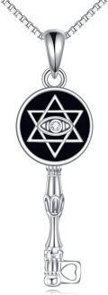 wholesale 925 Sterling Silver Key with Star of David and Evil Eye Charm Pendant Necklace for Women Menç¹å¤ªä¿æ¤åå é¡¹é¾-0-0