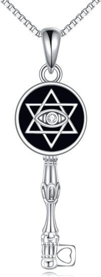wholesale 925 Sterling Silver Key with Star of David and Evil Eye Charm Pendant Necklace for Women Menç¹å¤ªä¿æ¤åå é¡¹é¾-A-Star Of David