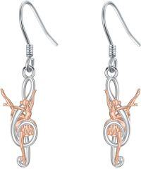wholesale 925 Sterling Silver Ballerina Treble Clef Dangle Earrings - Hypoallergenic Gift for Her-Music Note Dancer-2