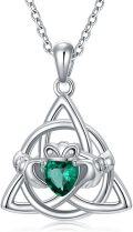 wholesale 925 Sterling Silver Emerald Green Moonstone Irish Claddagh Necklace-0-0