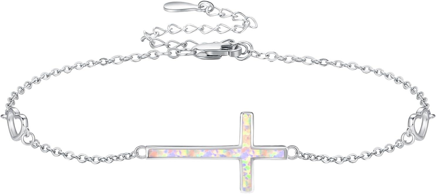 wholesale 925 Sterling Silver Cross Opal Infinity Chain Bracelet for Women (Adjustable)-0-0