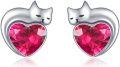 wholesale 925 Sterling Silver Birthstone Cat Stud Earrings Heart Jewelry for Women-0-0