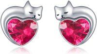 wholesale 925 Sterling Silver Birthstone Cat Stud Earrings Heart Jewelry for Women-01-January