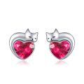 wholesale 925 Sterling Silver Heart Shaped Cat Earrings-0-0
