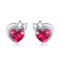 wholesale 925 Sterling Silver Heart Shaped Cat Earrings-01-January