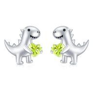 wholesale 925 Sterling Silver Dinosaur Stud Earrings Wholesale With Red Heart-H-Aug-Peridot