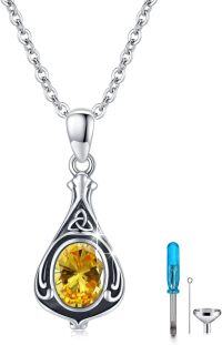 wholesale Sterling Silver Urn Necklace Cremation Ashes Pendant Memorial Jewelry for Women Men Girls Boys-Celtic-November-Citrine